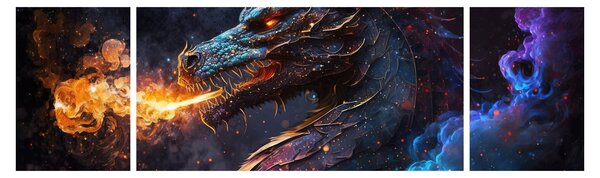 Obraz - Smok plujący płomieniami (170x50 cm)
