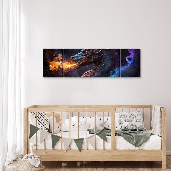 Obraz - Smok plujący płomieniami (170x50 cm)