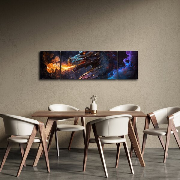 Obraz - Smok plujący płomieniami (170x50 cm)
