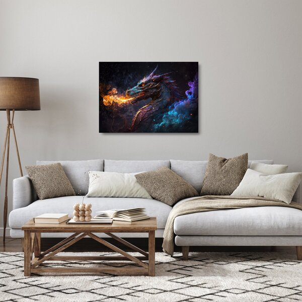 Obraz na szkle - Smok plujący płomieniami (70x50 cm)