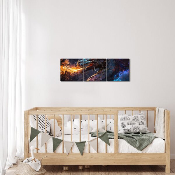 Obraz - Smok plujący płomieniami (z zegarem) (90x30 cm)