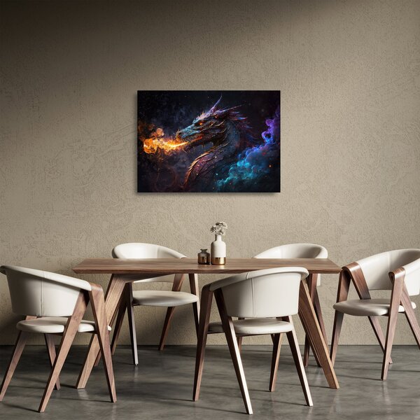 Obraz na szkle - Smok plujący płomieniami (70x50 cm)