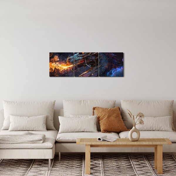 Obraz - Smok plujący płomieniami (z zegarem) (90x30 cm)