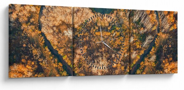 Obraz - Rzeka w kształcie serca (z zegarem) (90x30 cm)