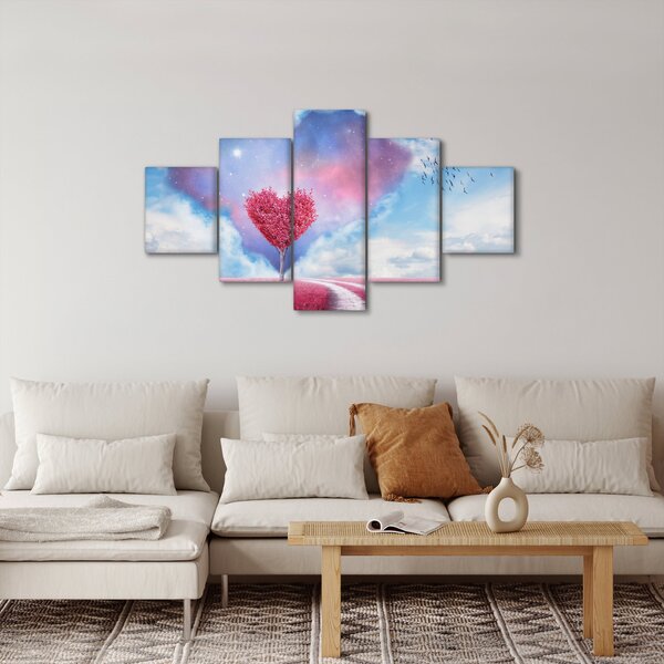 Obraz - Drzewo z różowym sercem (125x70 cm)
