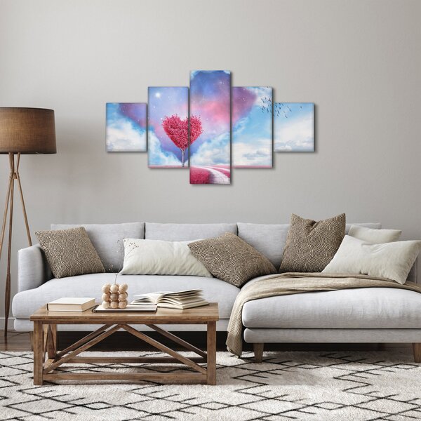 Obraz - Drzewo z różowym sercem (125x70 cm)