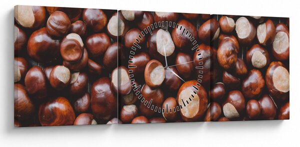 Obraz - Dojrzałe kasztany (z zegarem) (90x30 cm)