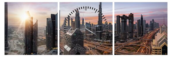 Obraz - Panorama Dubaju (z zegarem) (90x30 cm)
