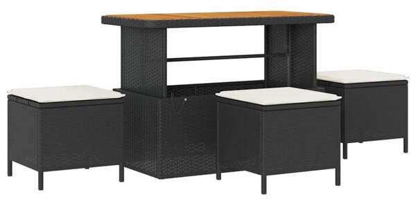 Zestaw Mebli Ogrodowych Komplet Barowy Z Poduszkami Czarny Rattan 3-Osobowy Na Taras Balkon Ogród