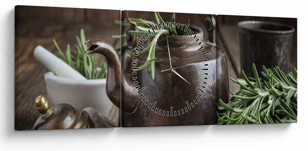 Obraz - Czajniczek z rozmarynem (z zegarem) (90x30 cm)