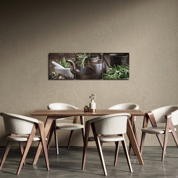 Obraz - Czajniczek z rozmarynem (z zegarem) (90x30 cm)