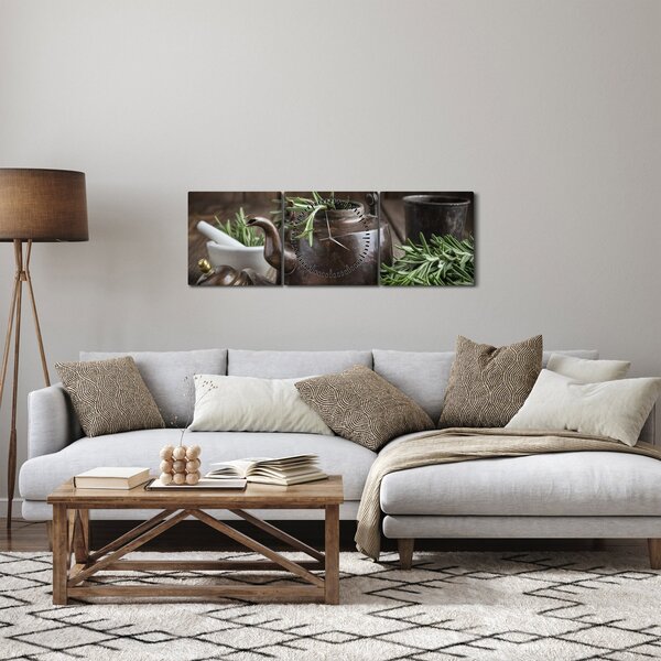 Obraz - Czajniczek z rozmarynem (z zegarem) (90x30 cm)