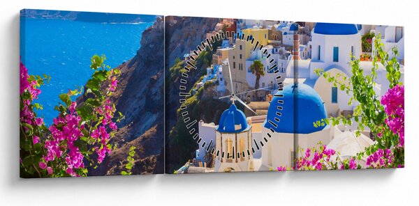 Obraz - Santorini, Grecja (z zegarem) (90x30 cm)