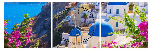 Obraz - Santorini, Grecja (z zegarem) (90x30 cm)
