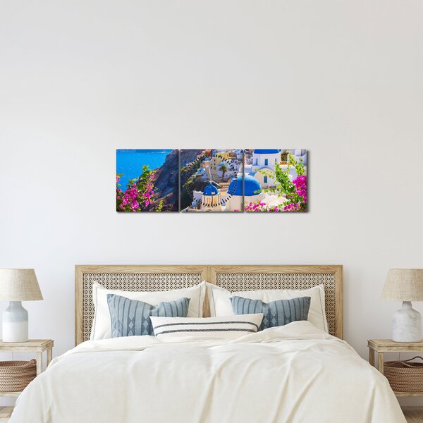 Obraz - Santorini, Grecja (z zegarem) (90x30 cm)
