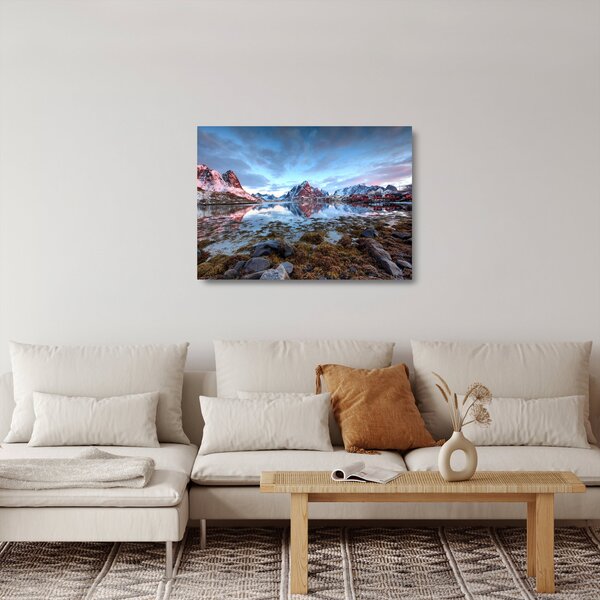 Obraz na szkle - Wschód słońca nad Reine (70x50 cm)