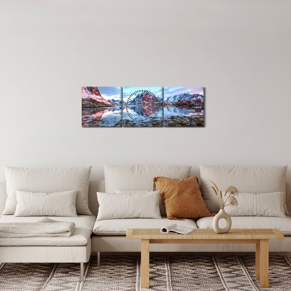 Obraz - Wschód słońca nad Reine (z zegarem) (90x30 cm)