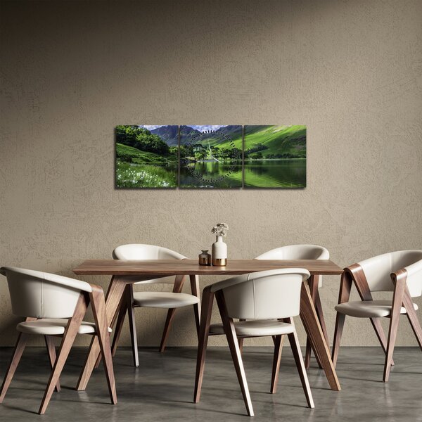 Obraz - Krajobraz z jeziorem (z zegarem) (90x30 cm)