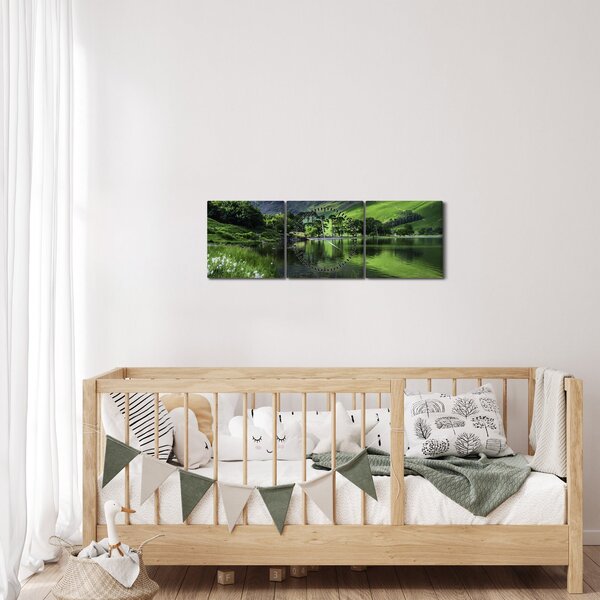 Obraz - Krajobraz z jeziorem (z zegarem) (90x30 cm)