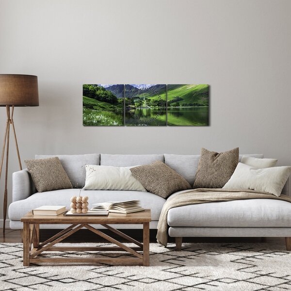 Obraz - Krajobraz z jeziorem (z zegarem) (90x30 cm)