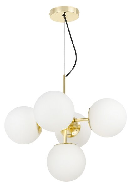 LAMPA WISZĄCA NOWOCZESNA ZŁOTO KLASYCZNE BIAŁE KULE STELVIO 5