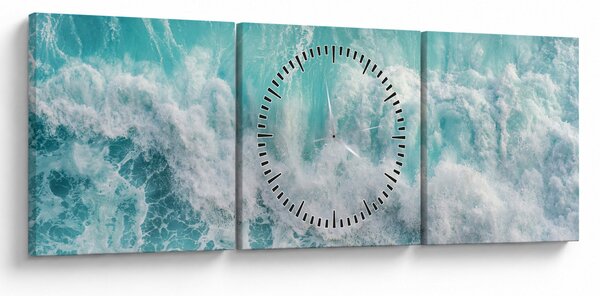 Obraz - Widok na fale oceanu (z zegarem) (90x30 cm)