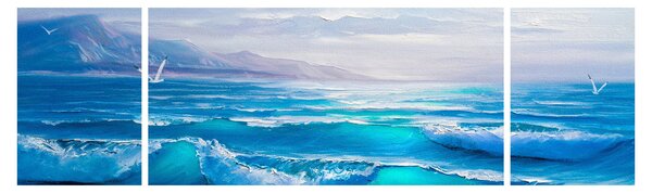Obraz - Obraz olejny przedstawiający morze z mewami (170x50 cm)