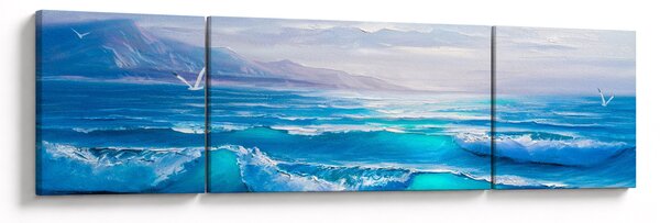 Obraz - Obraz olejny przedstawiający morze z mewami (170x50 cm)