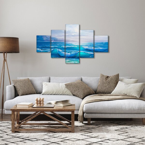 Obraz - Obraz olejny przedstawiający morze z mewami (125x70 cm)