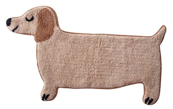 Beżowy tekstylny dywanik łazienkowy 47x80 cm Sausage Dog – Sass & Belle