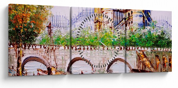 Obraz - Obraz olejny przedstawiający miasto (z zegarem) (90x30 cm)