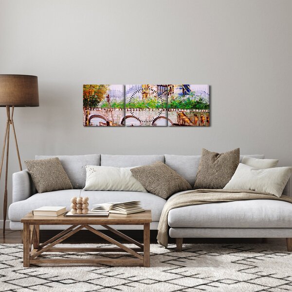 Obraz - Obraz olejny przedstawiający miasto (z zegarem) (90x30 cm)