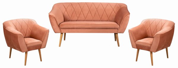 Skandynawski Zestaw Wypoczynkowy Pikowana Sofa + 2 Fotele Rosa