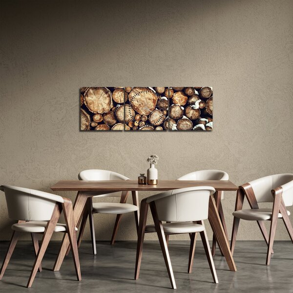 Obraz - Drewno w śniegu (z zegarem) (90x30 cm)