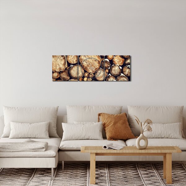 Obraz - Drewno w śniegu (z zegarem) (90x30 cm)