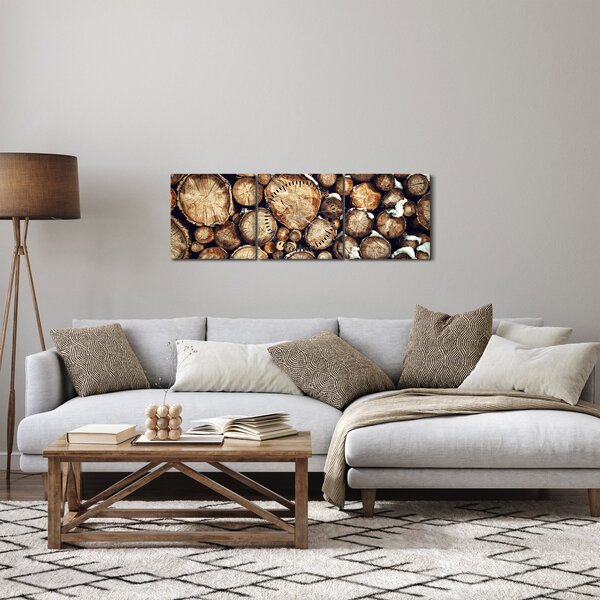 Obraz - Drewno w śniegu (z zegarem) (90x30 cm)