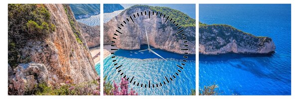 Obraz - Plaża Navagio, Grecja (z zegarem) (90x30 cm)