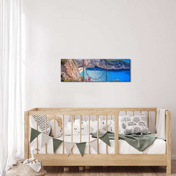 Obraz - Plaża Navagio, Grecja (z zegarem) (90x30 cm)