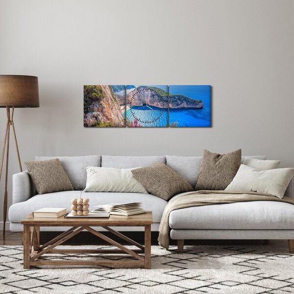 Obraz - Plaża Navagio, Grecja (z zegarem) (90x30 cm)