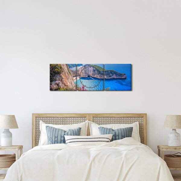Obraz - Plaża Navagio, Grecja (z zegarem) (90x30 cm)