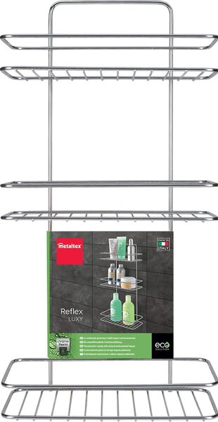Wisząca stalowa półka łazienkowa w kolorze srebra z połyskiem bez wiercenia Luxy – Metaltex