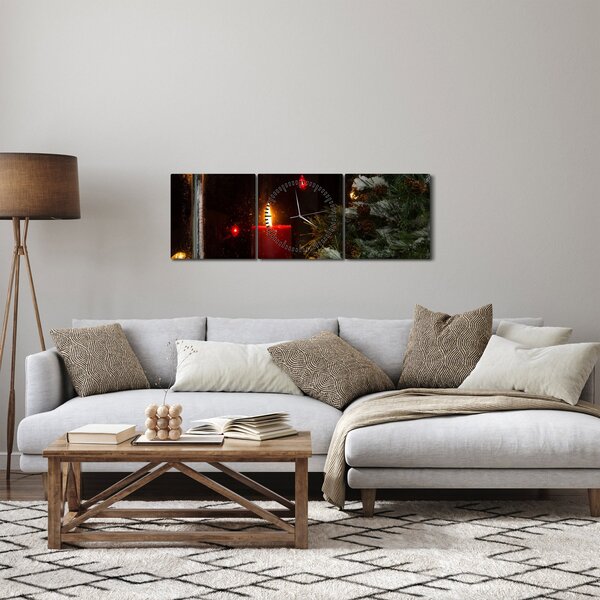 Obraz - Świecąca świeca bożonarodzeniowa (z zegarem) (90x30 cm)