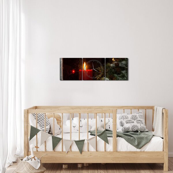 Obraz - Świecąca świeca bożonarodzeniowa (z zegarem) (90x30 cm)