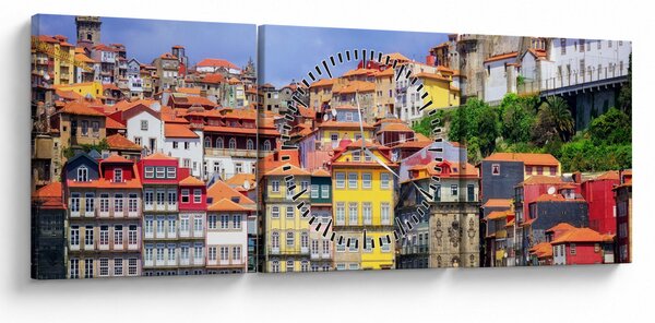 Obraz - Ribeira, Portugalia (z zegarem) (90x30 cm)