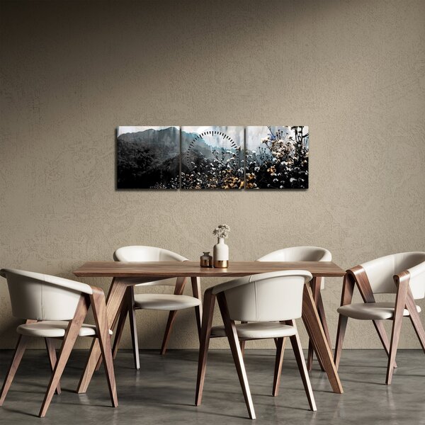 Obraz - Ilustracja przedstawiająca dzikie kwiaty (z zegarem) (90x30 cm)