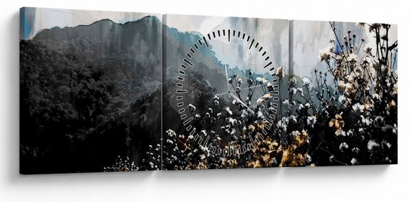 Obraz - Ilustracja przedstawiająca dzikie kwiaty (z zegarem) (90x30 cm)