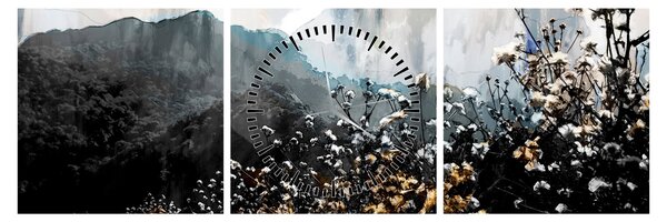 Obraz - Ilustracja przedstawiająca dzikie kwiaty (z zegarem) (90x30 cm)