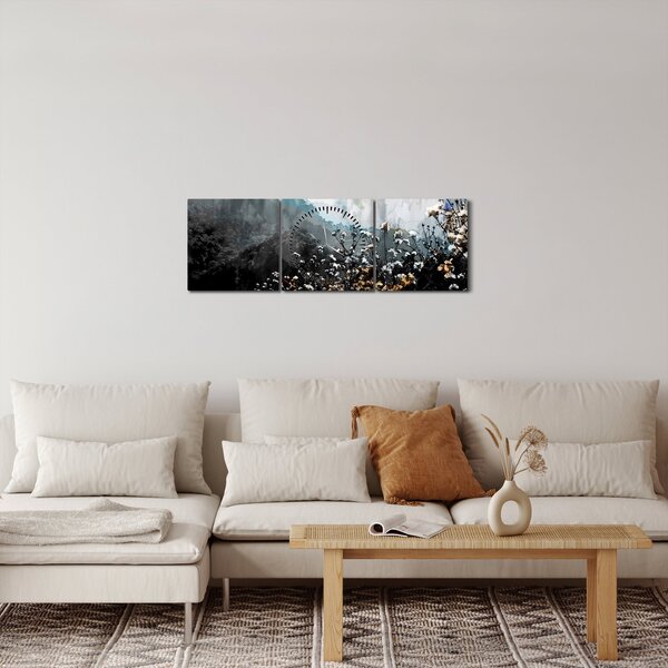 Obraz - Ilustracja przedstawiająca dzikie kwiaty (z zegarem) (90x30 cm)