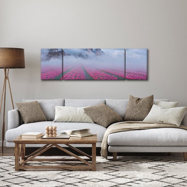 Obraz - Krajobraz z polami tulipanów (170x50 cm)
