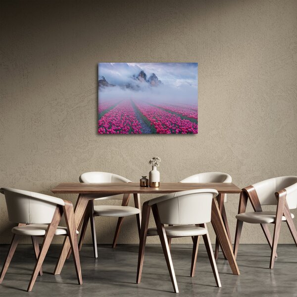 Obraz - Krajobraz z polami tulipanów (70x50 cm)